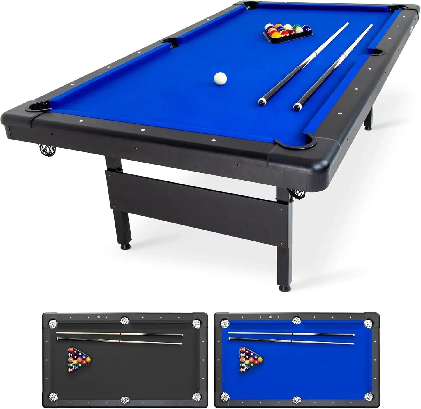 [Hot Sale, Buy Now!]8 ft Billiards Table, Chalk and Felt Brush - Portable Pool Table, 2 Cue Sticks - Includes Full Set of Balls