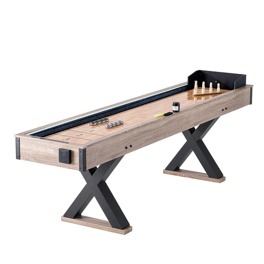 SucceBuy 9 ft LED Light 2-in-1 Shuffleboard and Bowling Combo Game Table