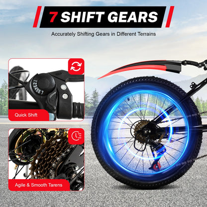 20 In Mountain Kids' Bike, 7 Speed Gears with Adjustable Seat for Boys & Girls 8-13 years