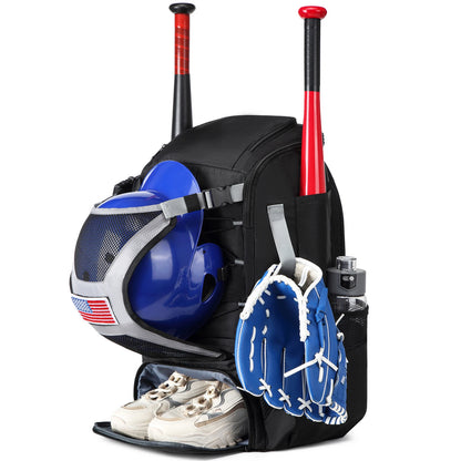 Large Capacity Baseball/Softball Equipment Bag Backpack with Shoe Compartment & Bat Bag for Youth