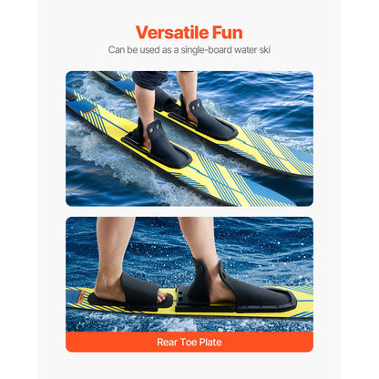 VEVOR High-gloss UV Coated Water Skis with Adjustable Horseshoe Bindings & Padded Rear Toe Plate for Adults