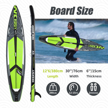 WKERSIY Inflatable Stand Up Surfboard/Paddle Board, 12ft6in, Green