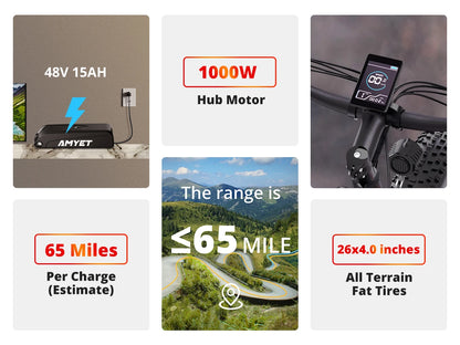 AMYET1500W 48V 26"Adult Fat Tire Mountain Electric Bike