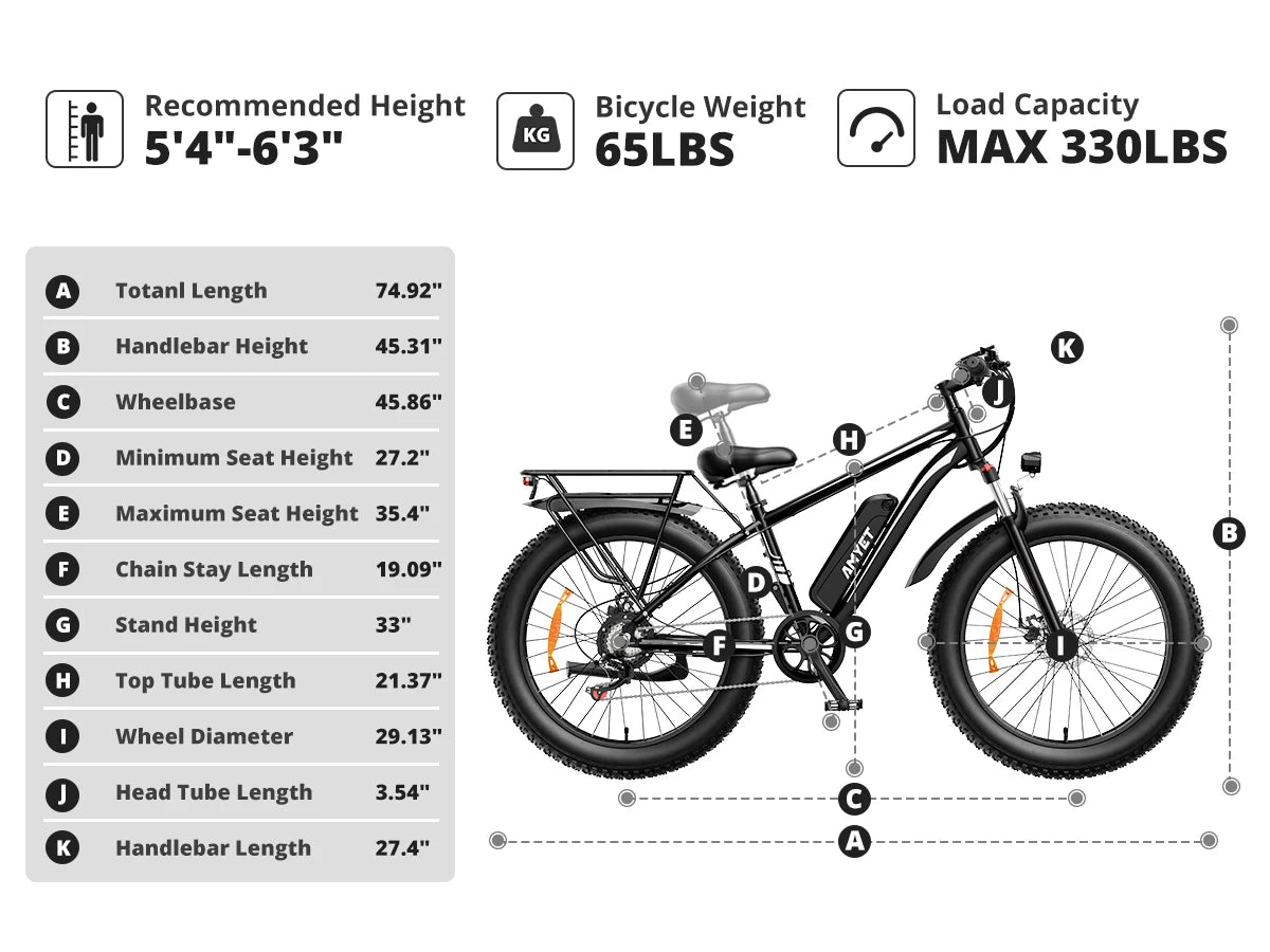 AMYET1500W 48V 26"Adult Fat Tire Mountain Electric Bike
