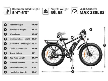 AMYET1500W 48V 26"Adult Fat Tire Mountain Electric Bike