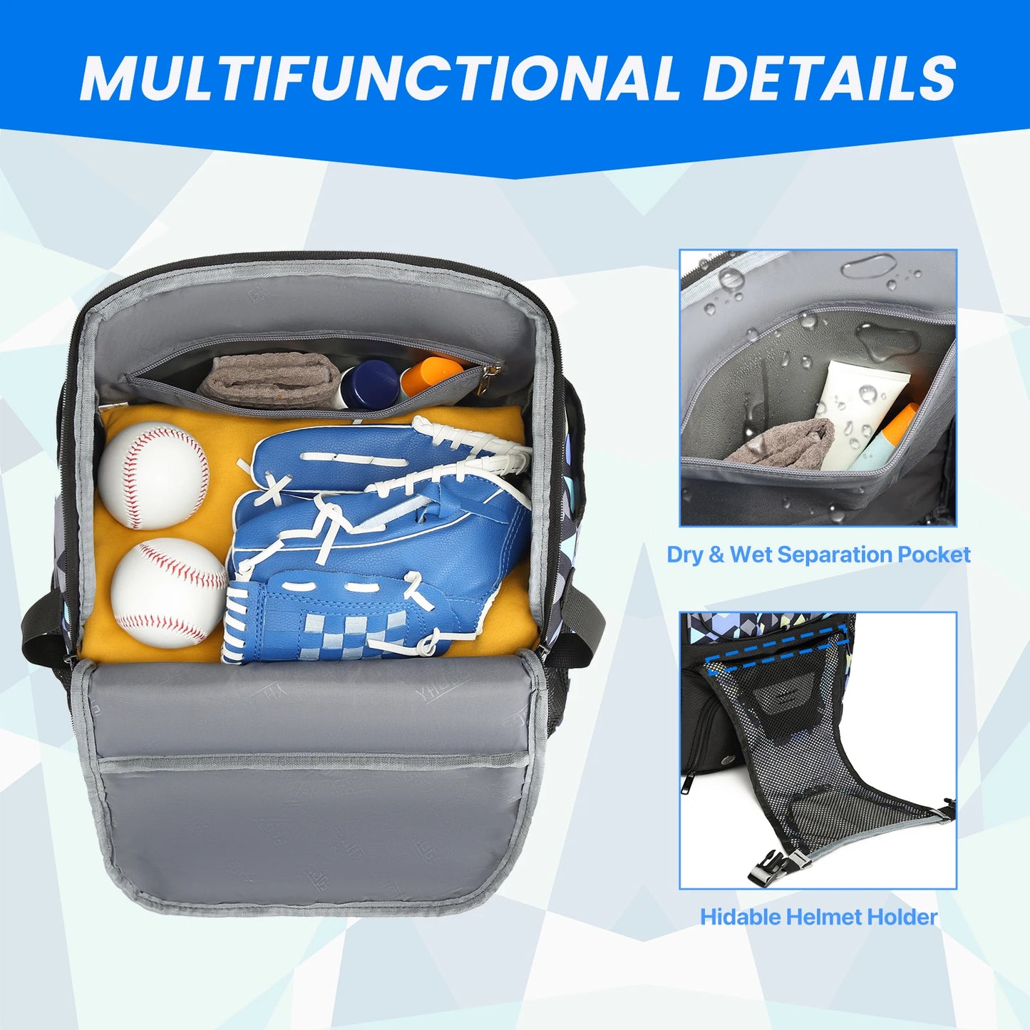 Large Capacity Baseball/Softball Equipment Bag Backpack with Shoe Compartment & Bat Bag for Youth