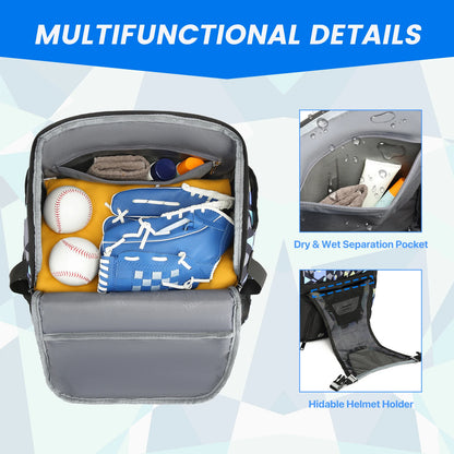 Large Capacity Baseball/Softball Equipment Bag Backpack with Shoe Compartment & Bat Bag for Youth