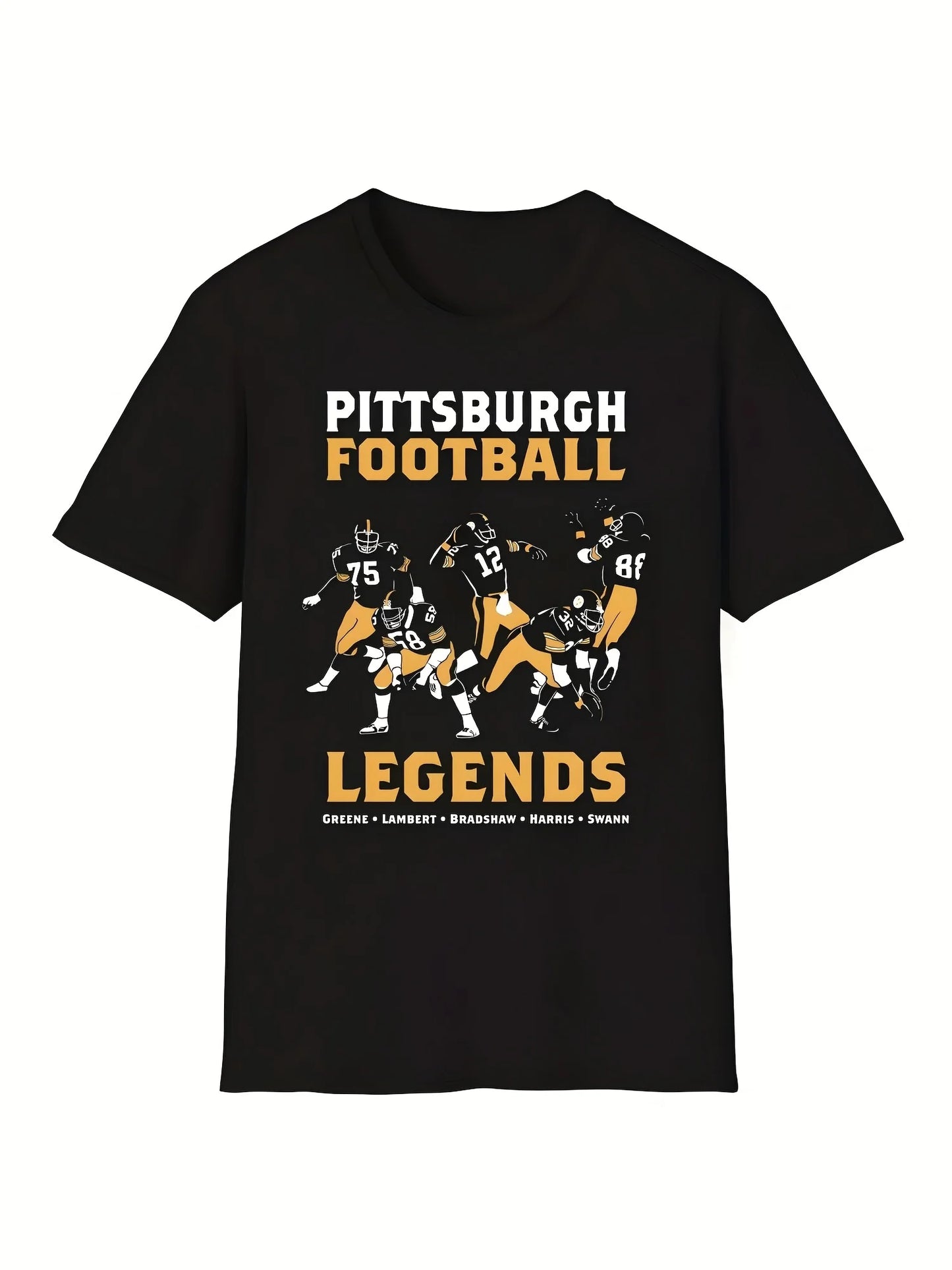 Vintage Cotton Retro Graphic Pittsburgh Football Legends Men's T-Shirt - Casual, Short Sleeve