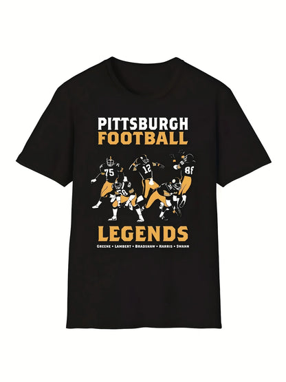 Vintage Cotton Retro Graphic Pittsburgh Football Legends Men's T-Shirt - Casual, Short Sleeve