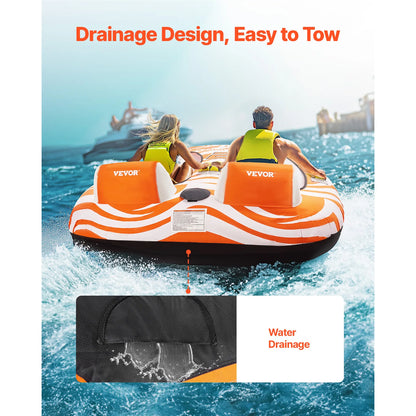 2 Person Inflatable Towable Boat Tube, Holds up to 340lbs with Tow rope