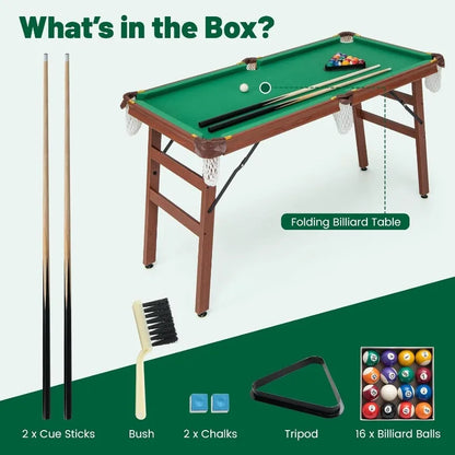 Goplus 55’’ Folding Pool Table Set includes 2 Cue Sticks, 16 Balls, 2 Chalks, Triangle & Brush