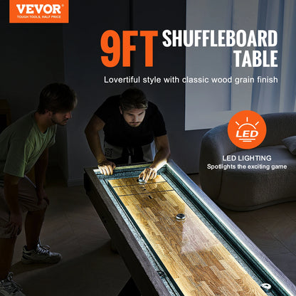 SucceBuy 9 ft LED Light 2-in-1 Shuffleboard and Bowling Combo Game Table