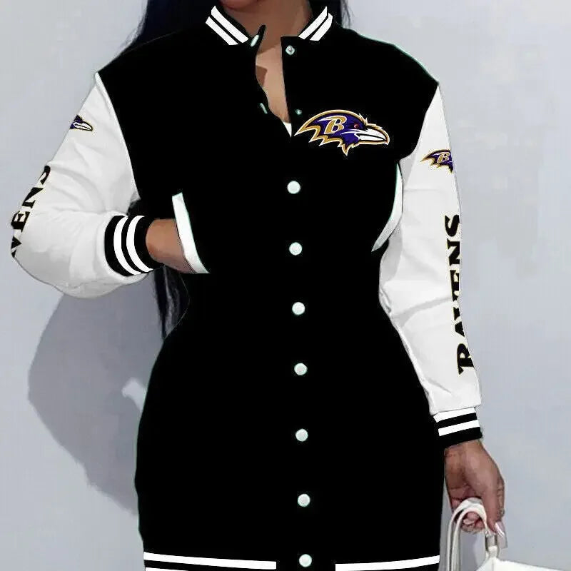 Women's Long Sleeve Digital Print NFL Football Cardigan/Casual Sports Jacket/Short Coat