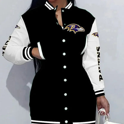 Women's Long Sleeve Digital Print NFL Football Cardigan/Casual Sports Jacket/Short Coat