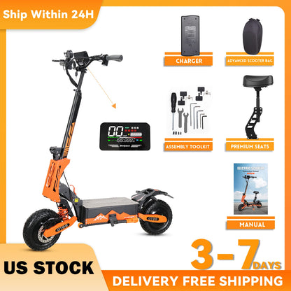 Arwibon 5600W 60V 27AH, Folding Adult Electric Scooter with Dual Motor & 11-inch Off-Road Tires