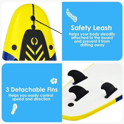 Giantex 6 Ft Foam Surfboard for Kids/Adults with 3 Detachable Fins, Safety Leash