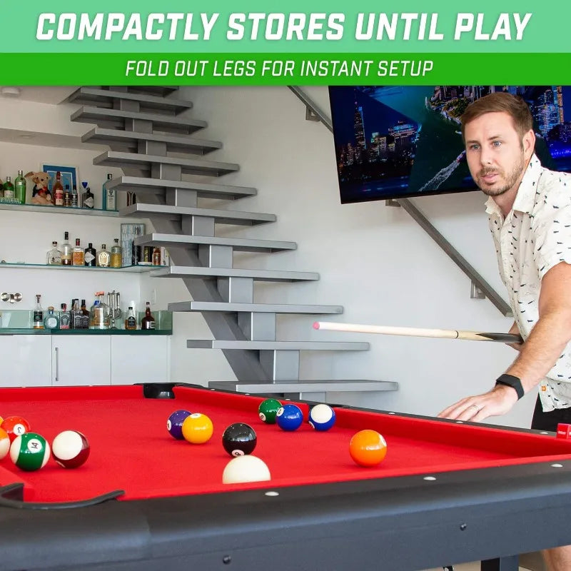 GoSports 7 ft Portable Red Billiards Table - Includes Full Set of Balls, 2 Cue Sticks, Chalk and Felt Brush