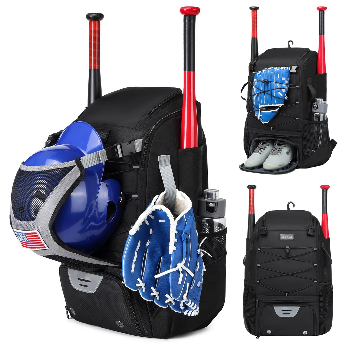 Large Capacity Baseball/Softball Equipment Bag Backpack with Shoe Compartment & Bat Bag for Youth