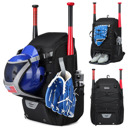Large Capacity Baseball/Softball Equipment Bag Backpack with Shoe Compartment & Bat Bag for Youth