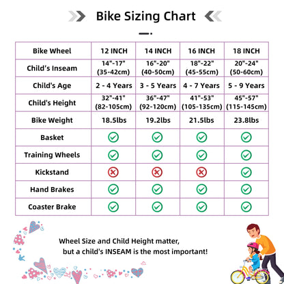US Warehouse 12-18 In Colorful Girls Bike with Basket & Training Wheels