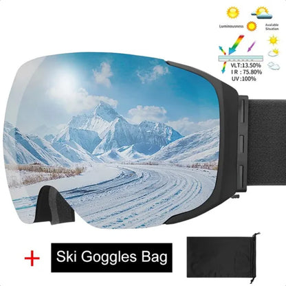 Double Layer Anti-Fog Winter Professional Ski/Snowboard Goggles with UV400 Protection & Interchangeable Lens