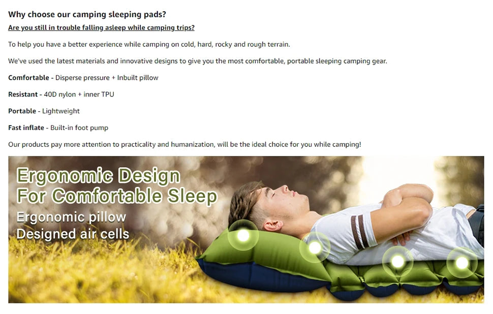 WESTTUNE Ultralight Inflatable Camping Mat 