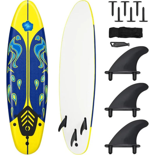 Giantex 6 Ft Foam Surfboard for Kids/Adults with 3 Detachable Fins, Safety Leash