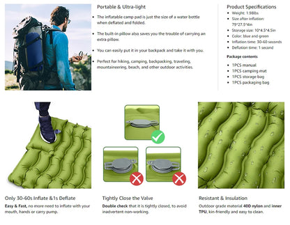 WESTTUNE Ultralight Inflatable Camping Mat 