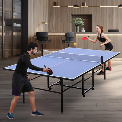 9ft Mid-Size Foldable & Portable Table Tennis Table with Net & 2 Paddles