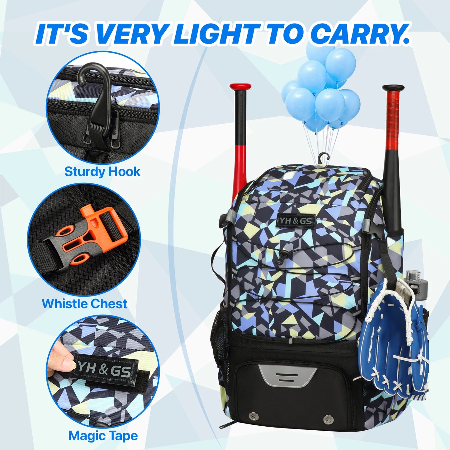 Large Capacity Baseball/Softball Equipment Bag Backpack with Shoe Compartment & Bat Bag for Youth