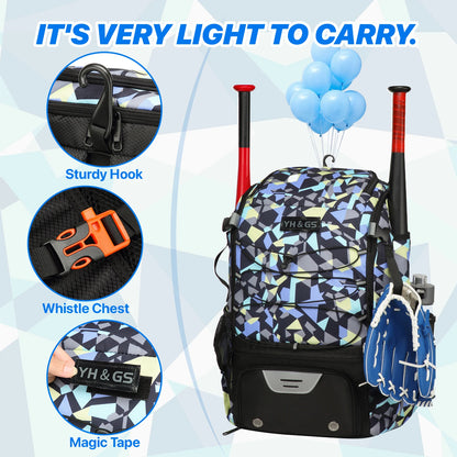 Large Capacity Baseball/Softball Equipment Bag Backpack with Shoe Compartment & Bat Bag for Youth