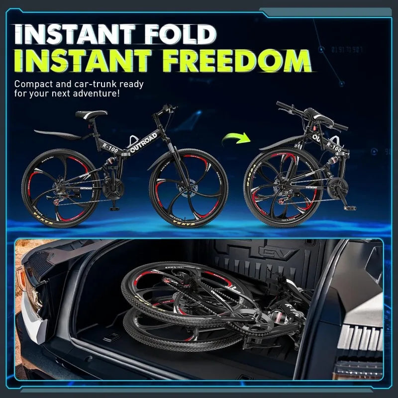 26 Inch Folding 21 Speed Full Suspension Mountain Bike