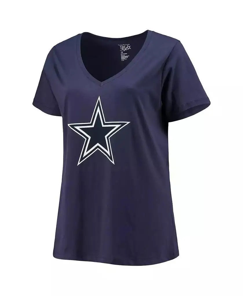 Women's Officially Licensed Dak Prescott Navy Dallas Cowboys Plus-Size V-Neck T-Shirt