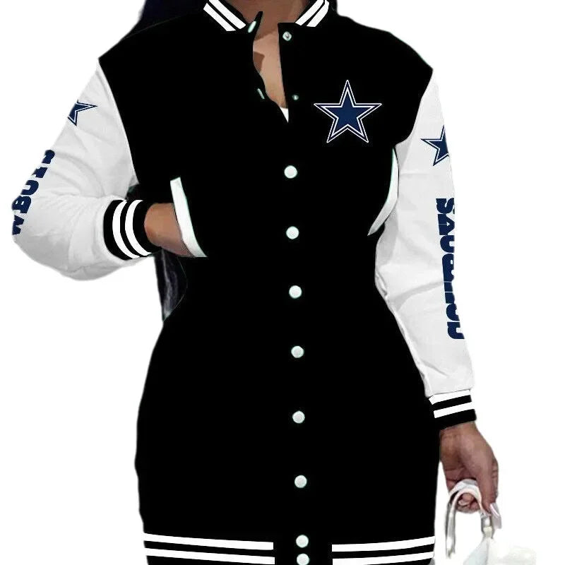 Women's Long Sleeve Digital Print NFL Football Cardigan/Casual Sports Jacket/Short Coat