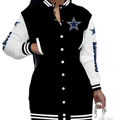 Women's Long Sleeve Digital Print NFL Football Cardigan/Casual Sports Jacket/Short Coat