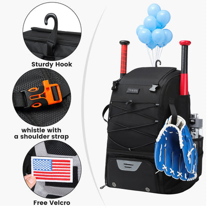 Large Capacity Baseball/Softball Equipment Bag Backpack with Shoe Compartment & Bat Bag for Youth