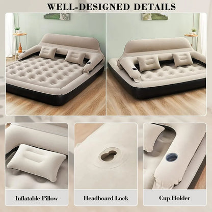 Queen Size Air Mattress Sofa Bed with Headboard and Pillow