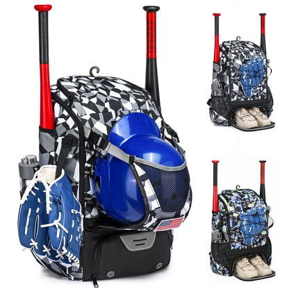 Large Capacity Baseball/Softball Equipment Bag Backpack with Shoe Compartment & Bat Bag for Youth