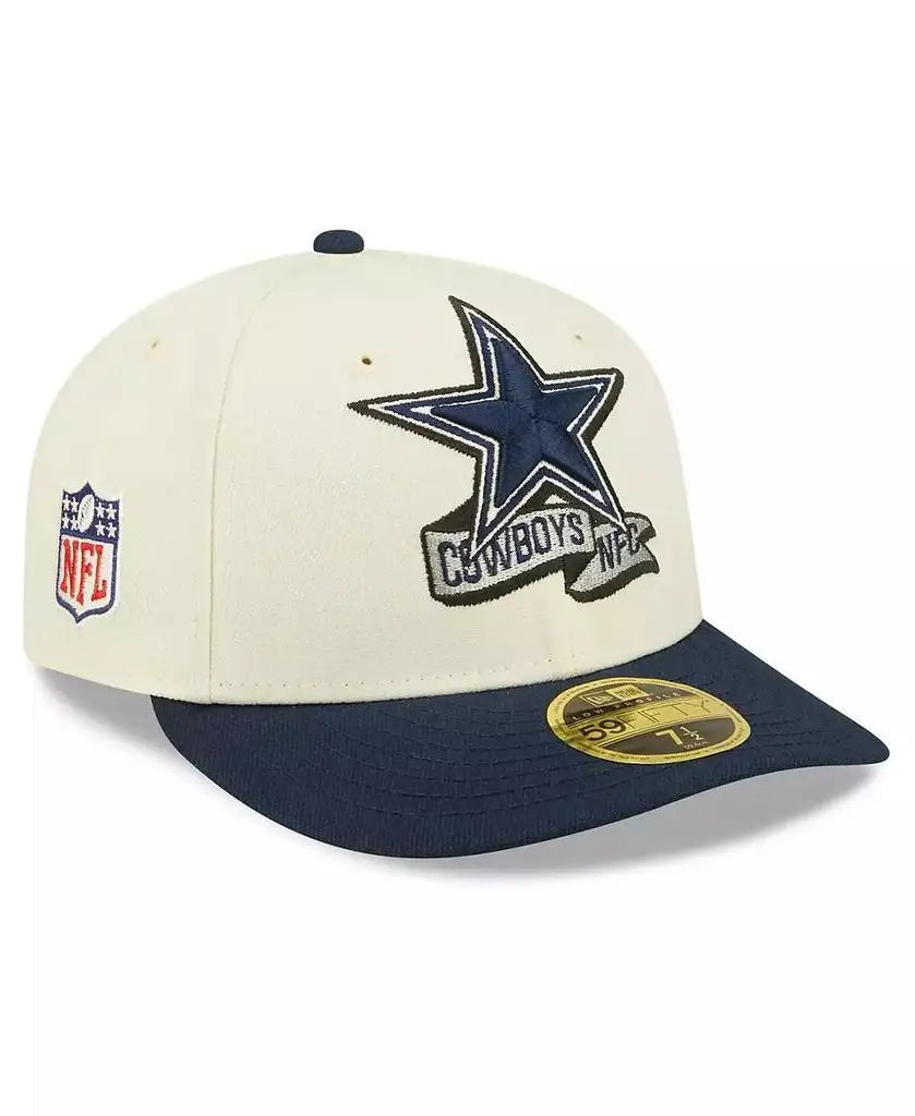 New Era |Officially Licensed Men's Cream, Navy Dallas Cowboys Sideline Low Profile 59FIFTY Fitted Hat