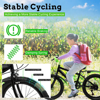 20 In Mountain Kids' Bike, 7 Speed Gears with Adjustable Seat for Boys & Girls 8-13 years