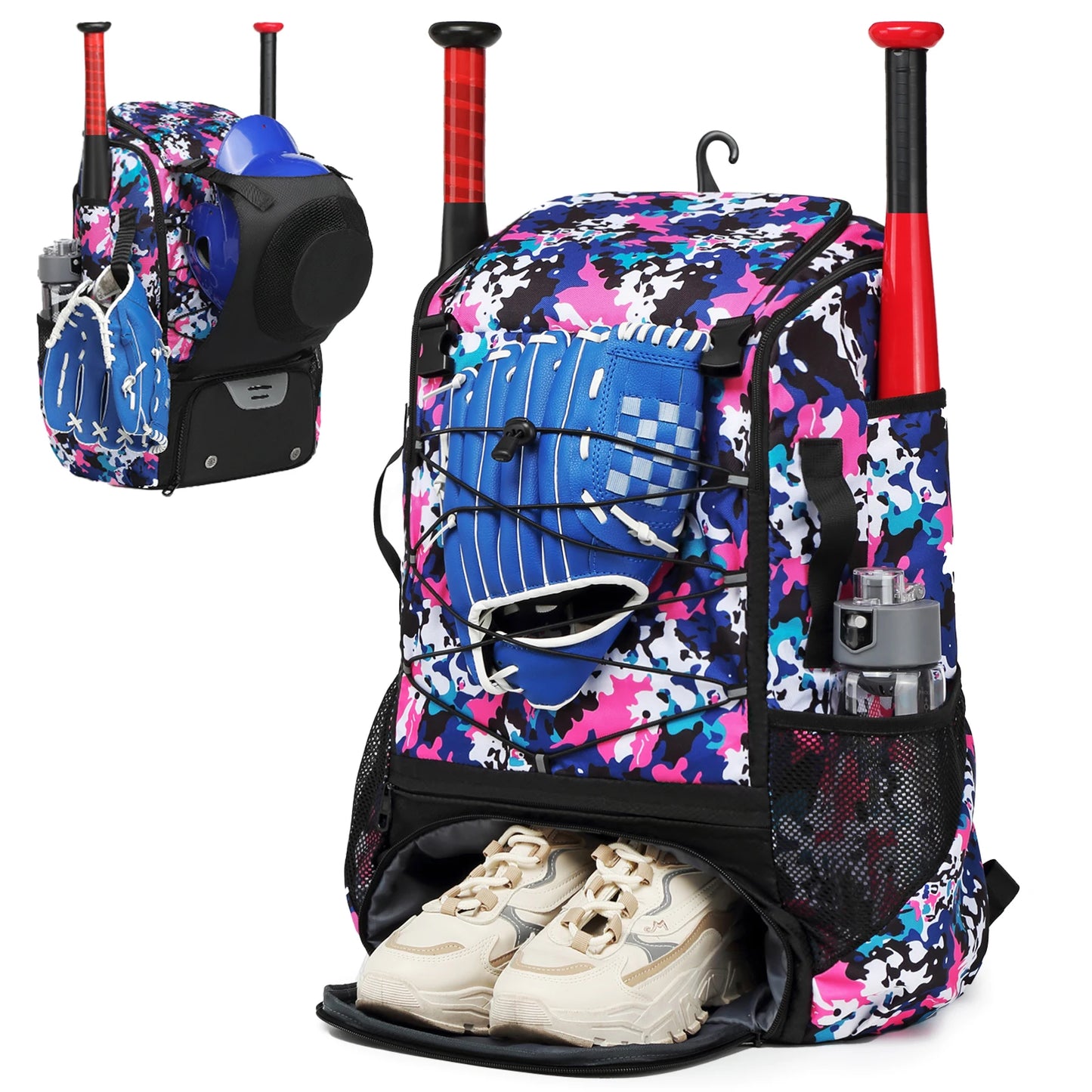 Large Capacity Baseball/Softball Equipment Bag Backpack with Shoe Compartment & Bat Bag for Youth
